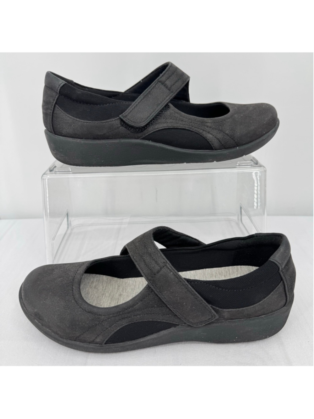 Clarks Cloudsteppers William Bella Slip On Mary Jane Black Comfort Ballet Sz 7.5